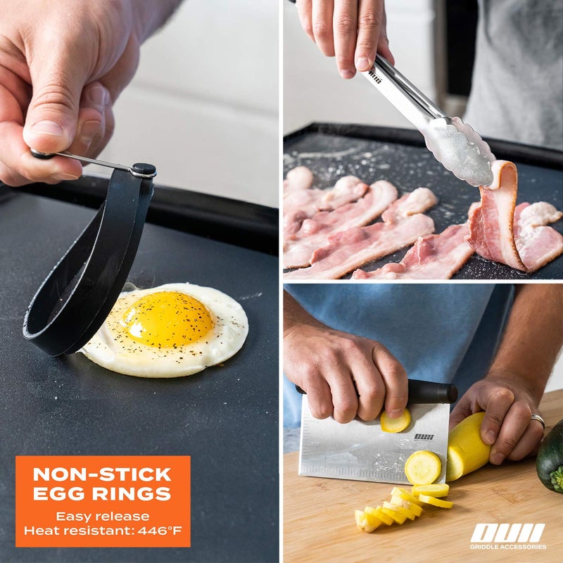 OUII Flat Top Griddle Accessories Set for Blackstone and Camp Chef Griddle - 14 Pieces Set with Griddle Cleaning Kit & Carry Bag! Metal Spatula, Griddle Scraper, Egg Rings for Teppanyaki & Gas Grill - Image 5
